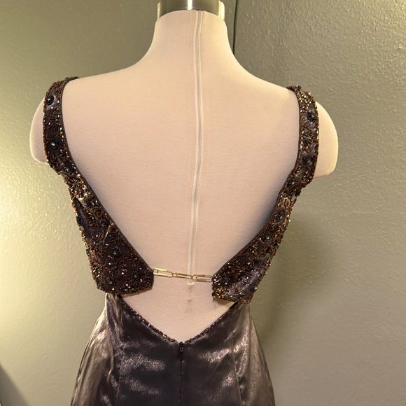 Vintage warm grey formal gown with beading by Precious Formals - Picture 4 of 8